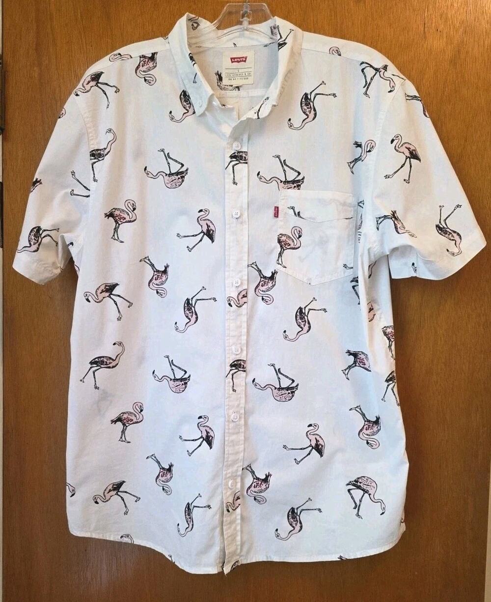 Levi's Men's Vintage Flamingo Print Shirt - Large Button Down - Short Sleeve